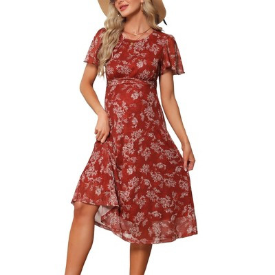 INSPIRE CHIC Women's Maternity Flowy Floral Dress Midi Photoshoot Formal Casual Pregnancy Dress 2026 Summer X-Large Brown Dress & White Flower | Target