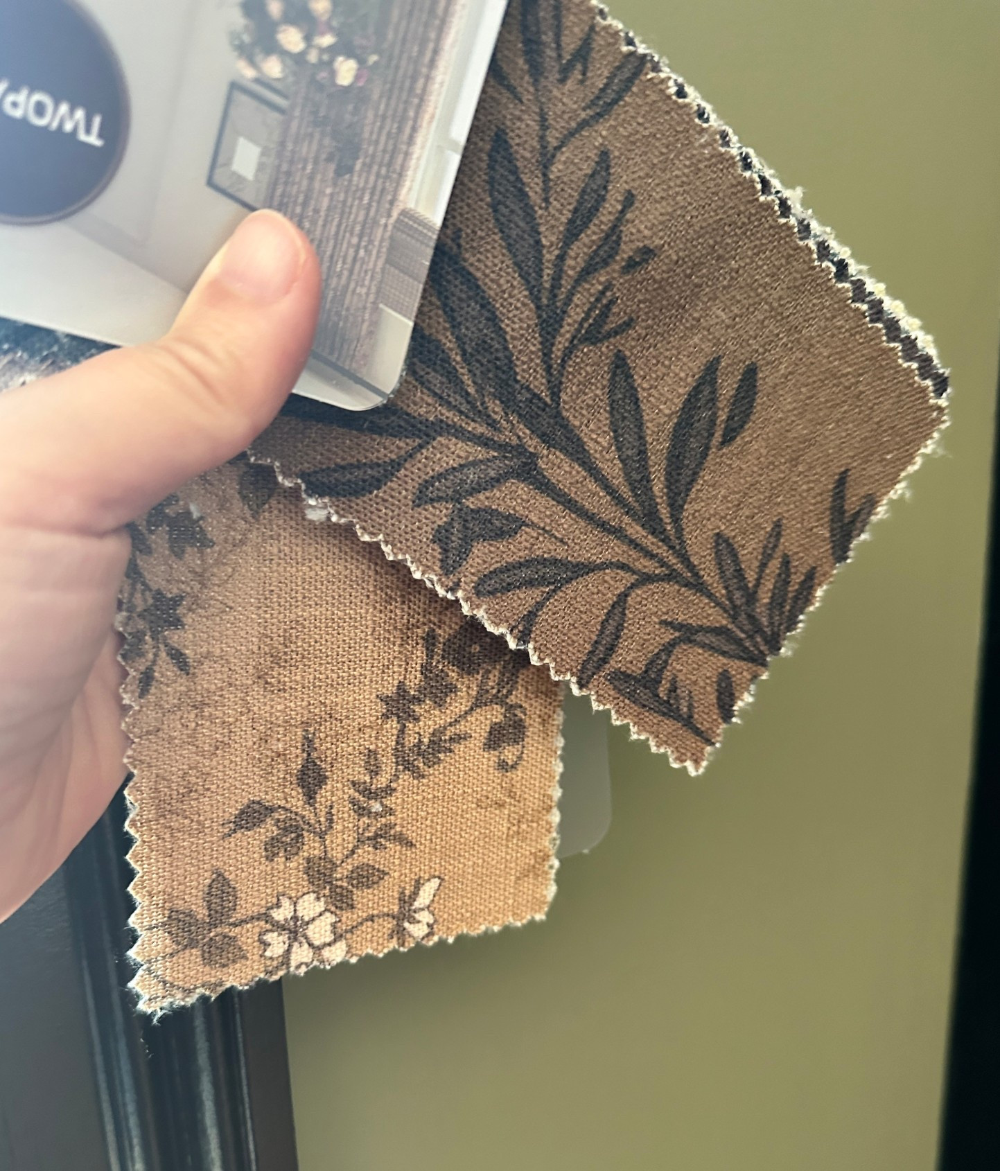 Which would you choose? Context: moody living room with black trim, the walls are painted a smoky olive green. I’m thinking cordless flat fold Roman shades but torn between these two botanical patterns. 🤔

#LTKHome
