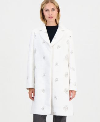 CeCe Women's Boucle-Sequin Mid-Length Coat - CHARCOAL | Macy's