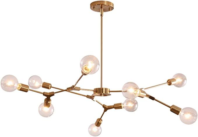 KCO Lighting Modern Sputnik Chandelier Brushed Brass Hanging Lamp Industrial Flush Mount Ceiling ... | Amazon (US)