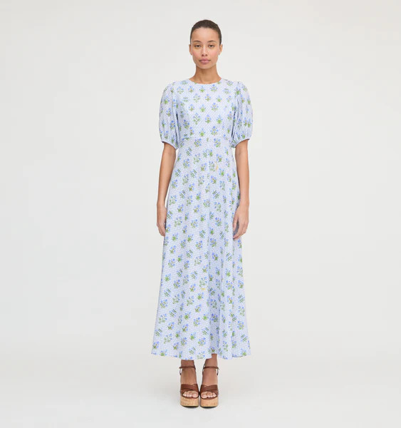 The Short Sleeve Nadia Dress - Blue Block Print | Hill House Home US
