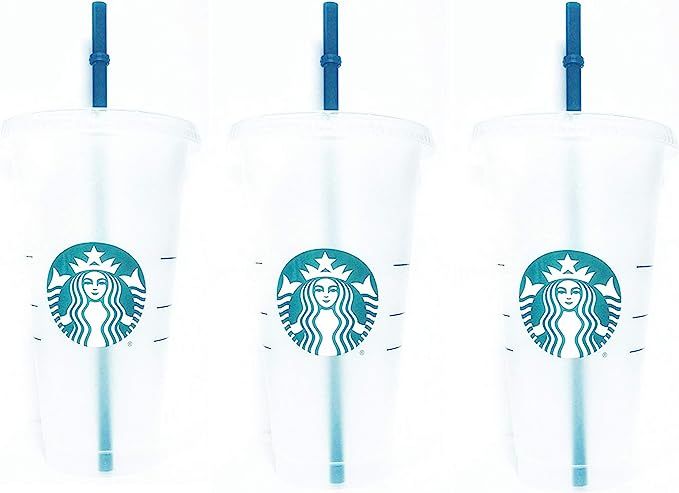 Starbucks Reusable 3 Hard Plastic Venti 24 oz Frosted Ice Cold Drink Cup With Lid and Green Straw... | Amazon (US)