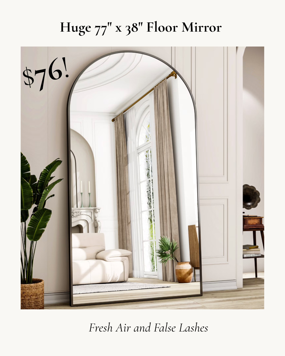 Beautiful Floor Mirror! Ordered this large arched floor mirror in black for my mom's basement. Incredible deal on a major statement piece for any room. The extra large width, looks so nice and reflects light so that the basement looks so much brighter! #floormirror #largemirror 

 #LTKOver40 #LTKHome #LTKSaleAlert