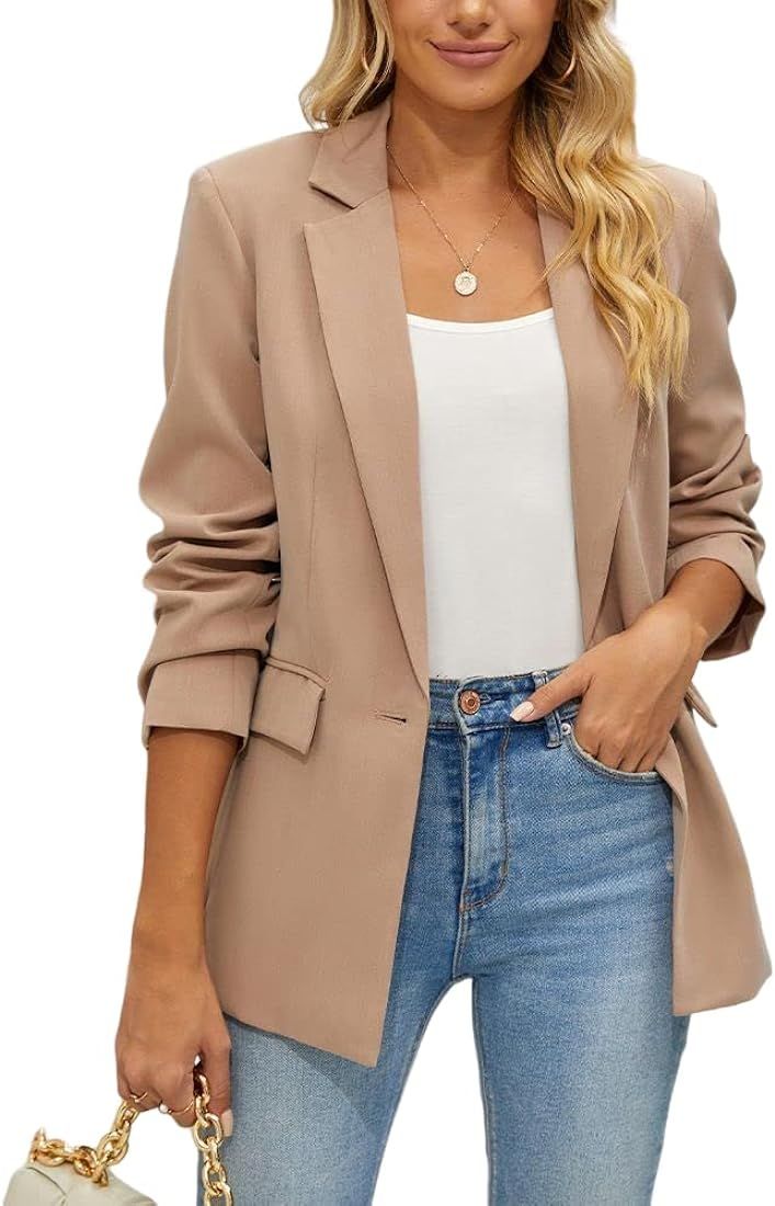 Cicy Bell Women's Casual Blazers Open Front Long Sleeve Button Work Office Blazer Jacket | Amazon (US)