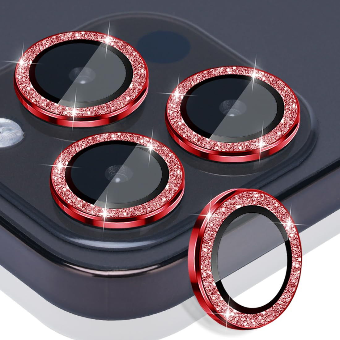 Camera Lens Protector for iPhone 15 Pro/Pro Max, Tempered Glass, Aluminum Alloy Ring, Glitter Red | Amazon (US)