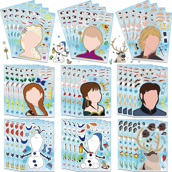 36Pcs Frozen Party Favors Stickers, Make Your Own Stickers for Kids Make a Face Sheets, Fun Gifts... | Amazon (US)