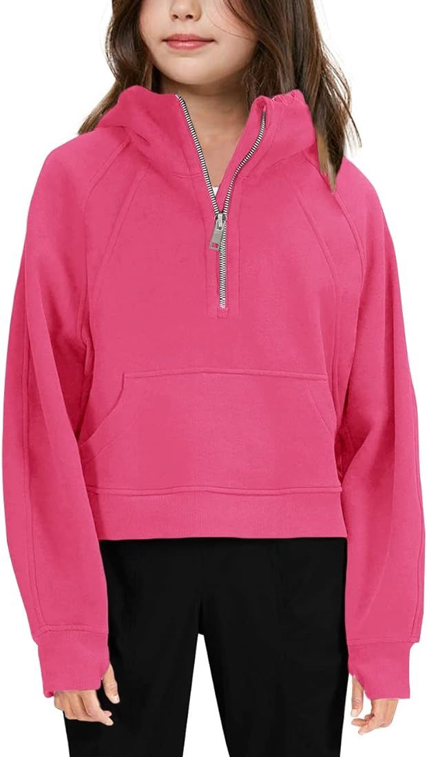 Girls' Hoodies Sweatshirts Half Zipper Pullover Crop Tops for Teen Girls Long Sleeve Sweater Thum... | Amazon (US)