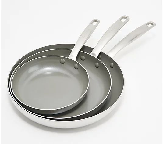 GreenPan Chatham Tri-Ply Stainless Steel 3-Piece Fry Pan Set - QVC.com | QVC