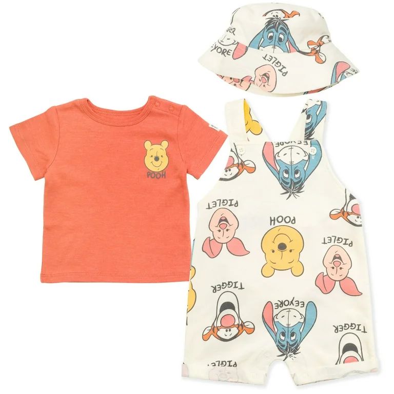 Disney Winnie the Pooh Eeyore Piglet Newborn Baby Boys Short Overalls French Terry T-Shirt and Ha... | Walmart (US)