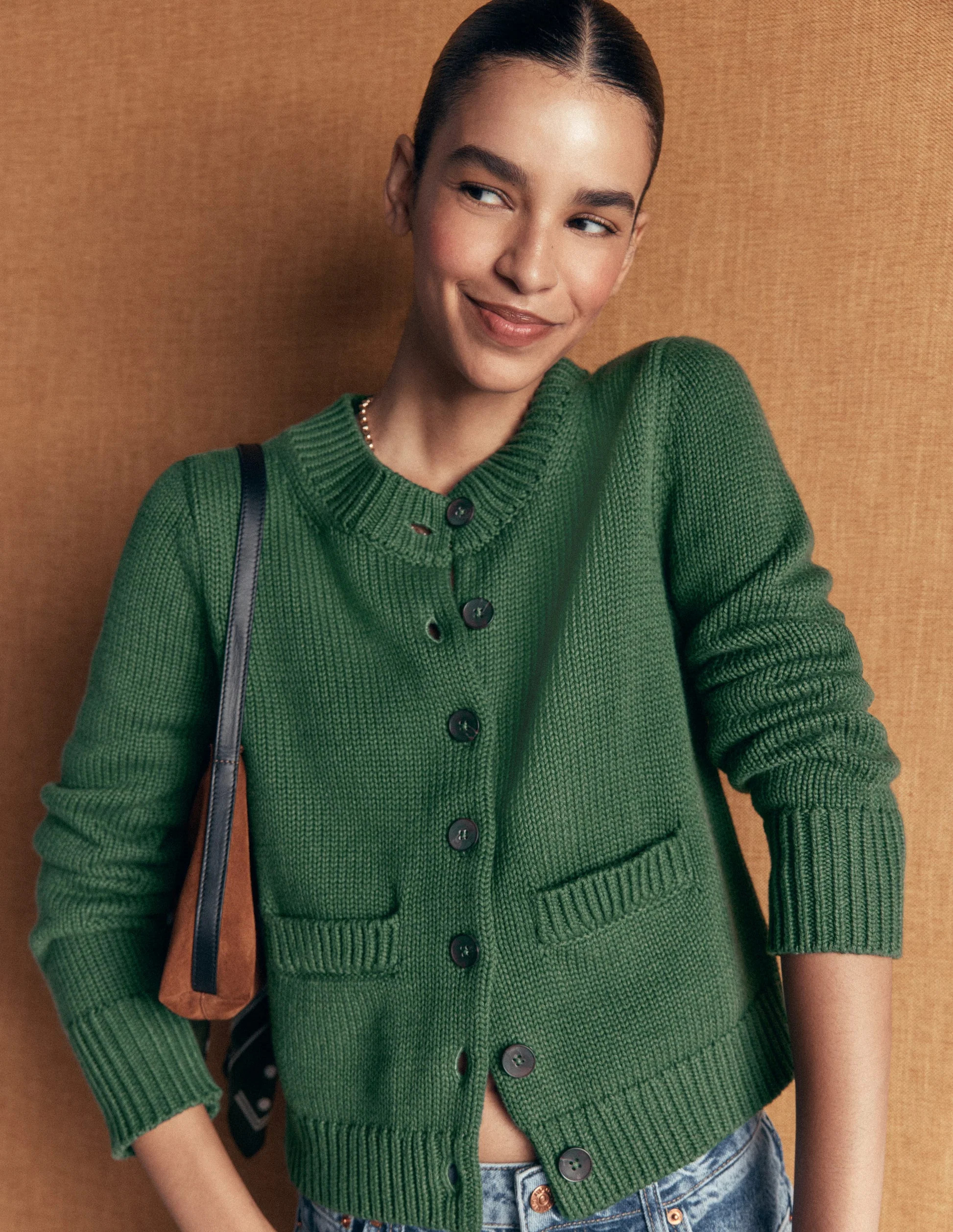 Lucy Chunky Cotton Cardigan-highland green | Boden (US)