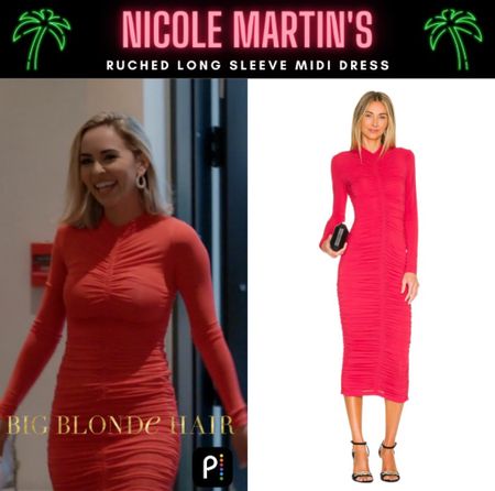 Ruched + Ready // Nicole Martin’s Pink Ruched Long Sleeve Midi Dress Is By A.L.C // Shop Other Colors + Similar Styles With The Link In Our Bio #RHOM #NicoleMartin 