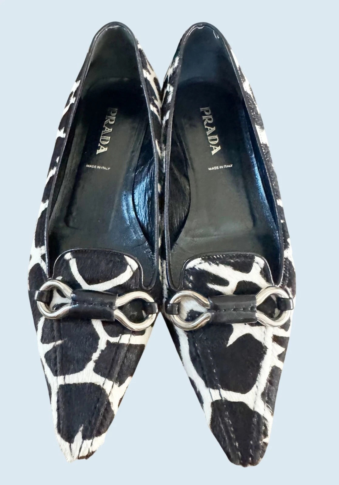 PRADA Calf Hair Black & White Cow Animal Print Pointed Toe Flats Sz 7.5 | eBay US