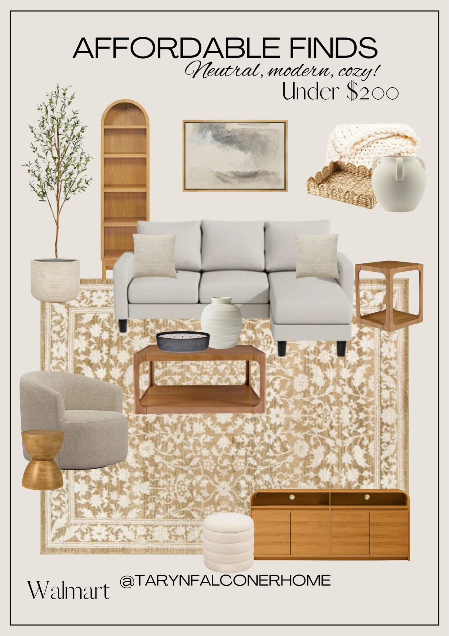 Home finds UNDER $200🙌🏼Neutral, modern, cozy!

#under200 #homefinds #affordable #sofa #accentchair #coffeetable #sidetable #rug #mediaunit #artwork #vase #neutralhome

#LTKHome
