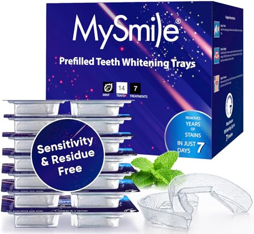 MySmile 7 Treatments Prefilled Teeth Whitening Trays Kit with 12% Hydrogen Peroxide Whiter Gel for Sensitive Tooth, Fast-Result Vegan Teeth Whitener U-Wraps Tooth Stain Remover, Mint Flavor | Amazon (US)