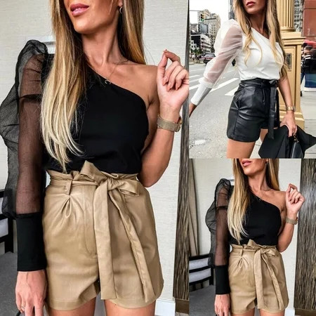 Womens Bodycon Bandage Jumpsuit Puff Sleeve Bodysuit Leotard Romper Top Blouse | Walmart (US)