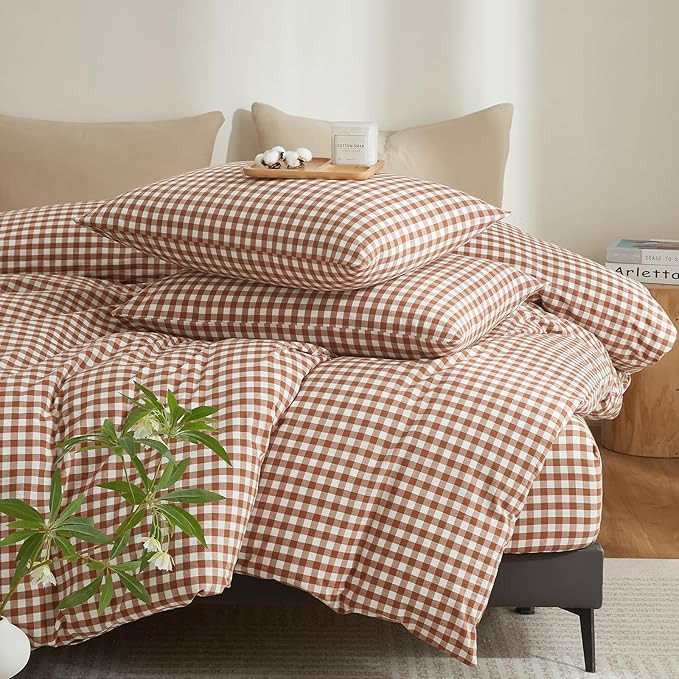 Gingham Duvet Cover Queen Size Burnt Orange White Plaid Checkered Comforter Cover 3 Pcs Breathabl... | Amazon (US)