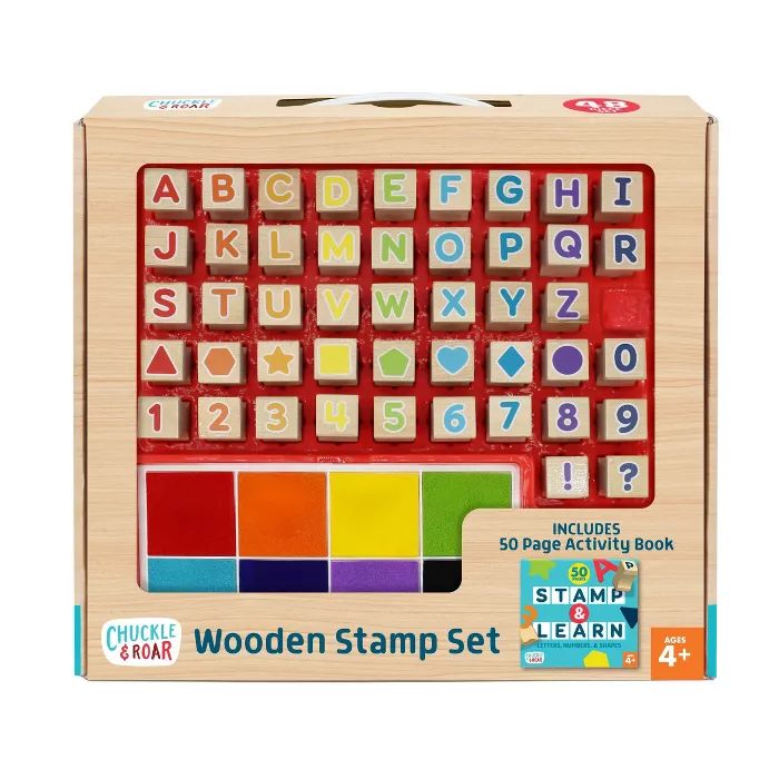 48pc Wooden Letters, Numbers, & Shapes Stamp Set - Chuckle & Roar | Target