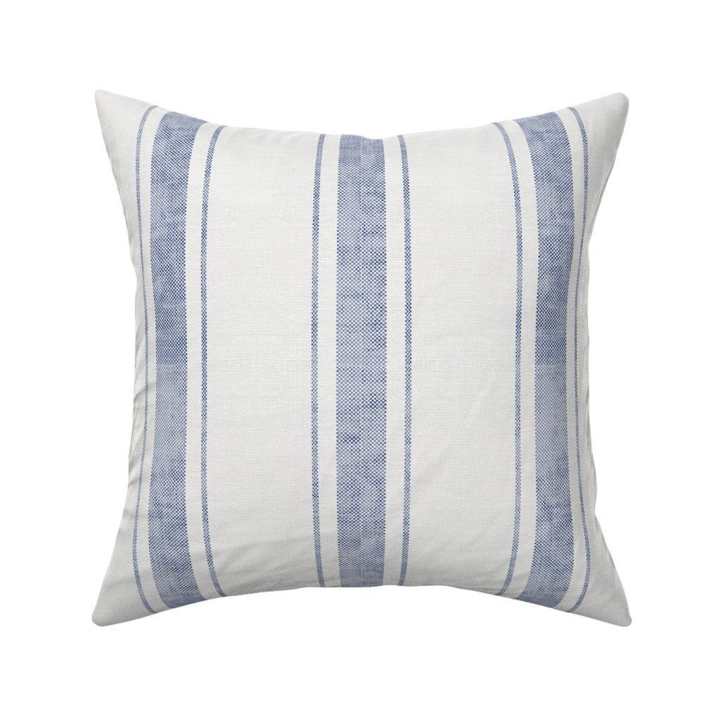Square Throw Pillow, 18", Linen Cotton Canvas - Faded Blue Stripes French Midcentury Modern Farmh... | Walmart (US)