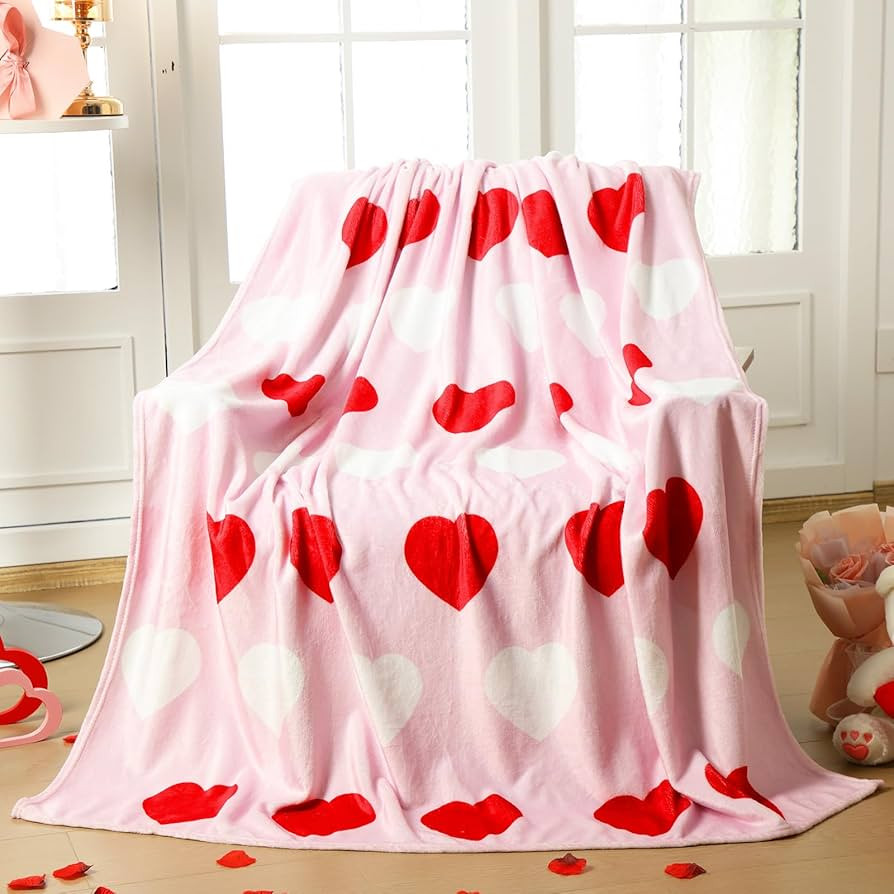 Valentine's Day Throw Blanket Double Sided Pink Heart Fuzzy Blanket Romantic Love Cozy Soft Flann... | Amazon (US)