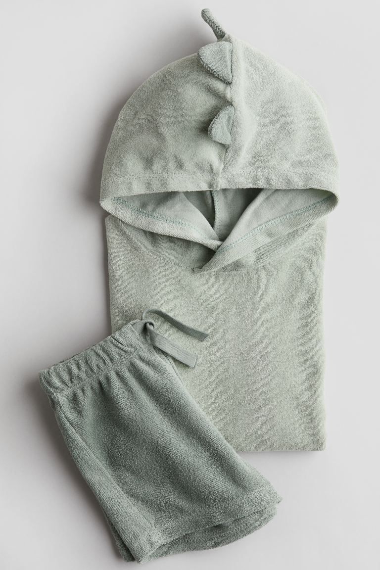 2-piece Terry Set - Regular waist - Short sleeve - Dusty green - Kids | H&M US | H&M (US + CA)