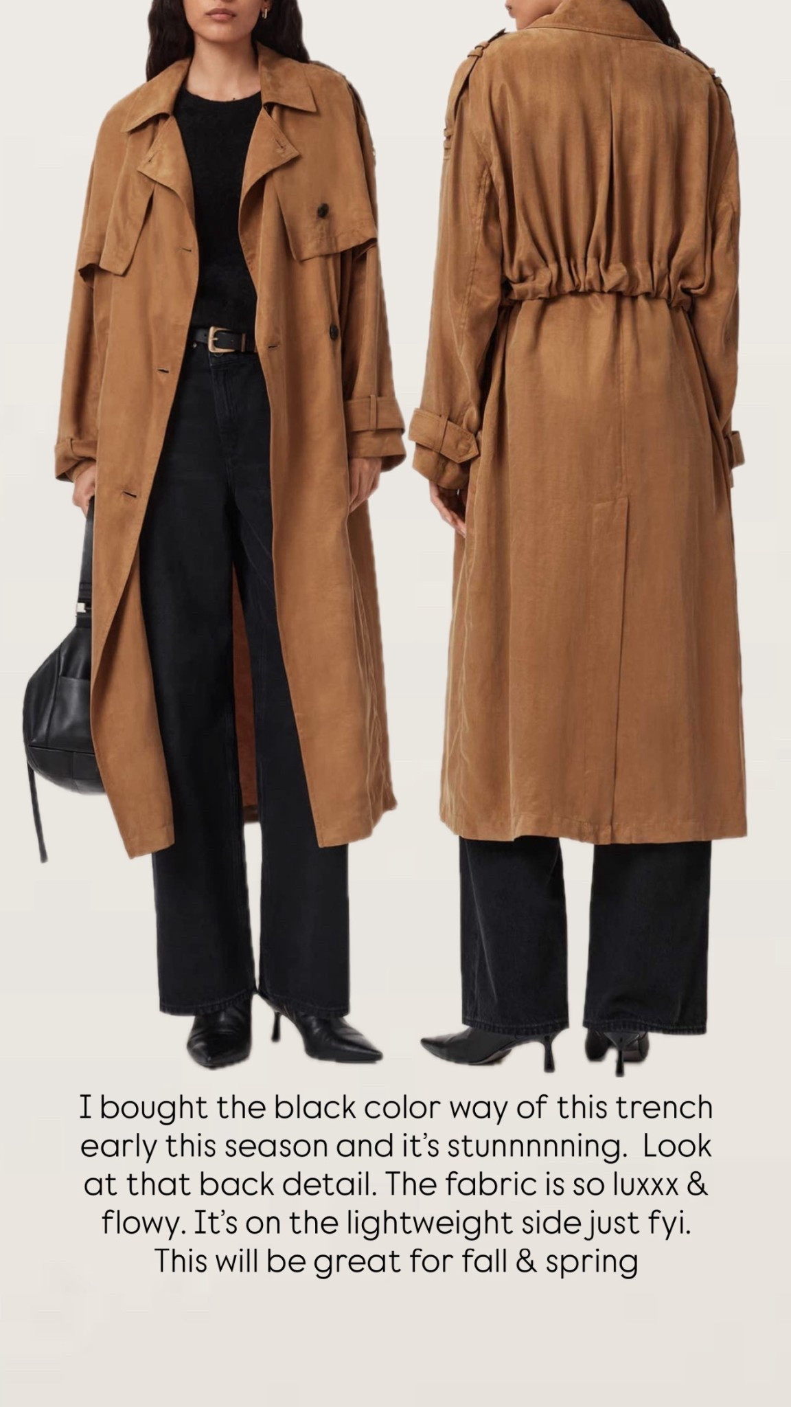 I bought the black color way of this trench early this season and it's stunning. Look at that back detail. The fabric is so luxxx & flowy. It's on the lightweight side just fyi. This will be great for fall & spring🍂
StylinByAylin, Aylin #ootd #outfitinspo #fallootd #falloutfit

#LTKHoliday #LTKStyleTip #LTKSeasonal