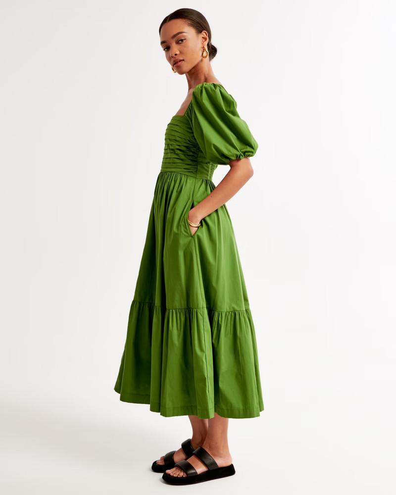 Emerson Poplin Puff Sleeve Midi Dress | Abercrombie & Fitch (US)