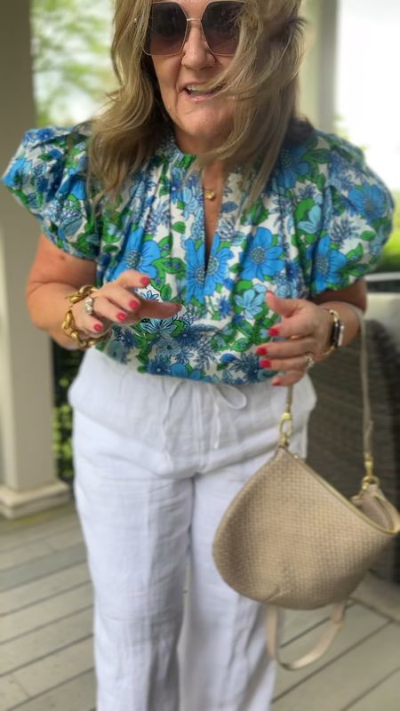 A little wild filming today! 😂😂😂

But the Outfit is so good. This blouse is beautiful. Wearing an XL
15% off code at Avara NANETTE15

Pants size large. These are the best linen pull on pants. They are lined. Drawstring waist. Pockets. 

My purse is back in stock. Hurry!!!
My shoes are super comfy. Love the gold studded canvas. 

Summer outfit vacation outfit floral blouse linen pants JCREW 

#LTKfindsunder100 #LTKSeasonal #LTKover40