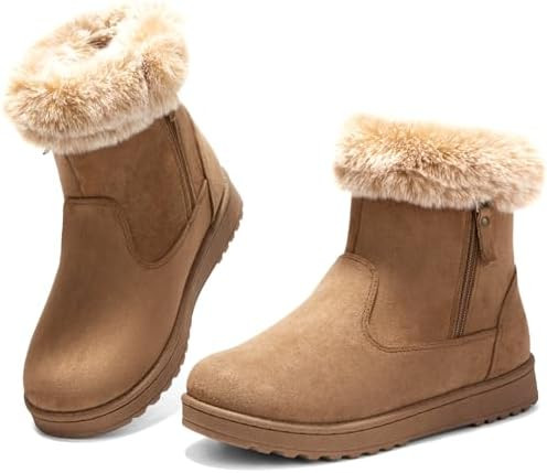 BENPAO Women's Winter Snow Boots - Fuzzy Mini Short Suede Ankle Booties with Zipper | Amazon (US)