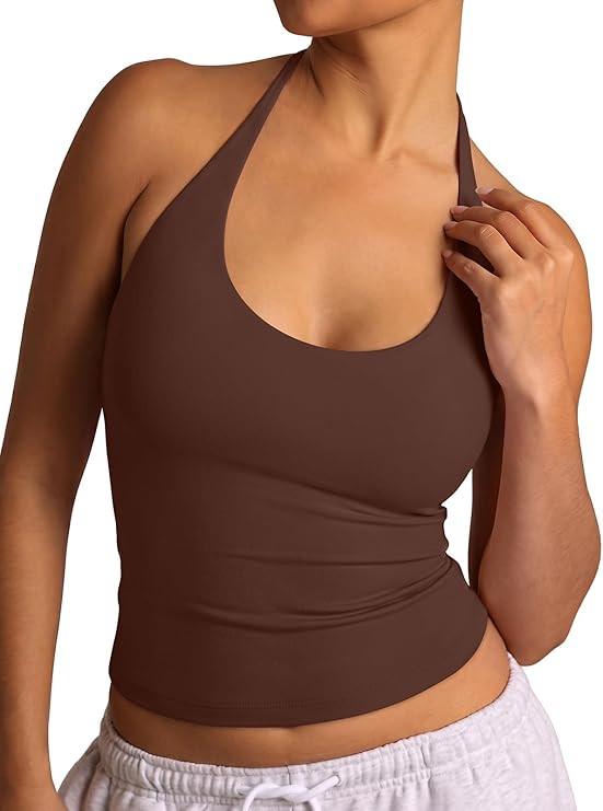 REORIA Women's Tie Halter Tops Backless Scoop Neck Double Lined Basic Summer Outfits 2026 at Amaz... | Amazon (US)