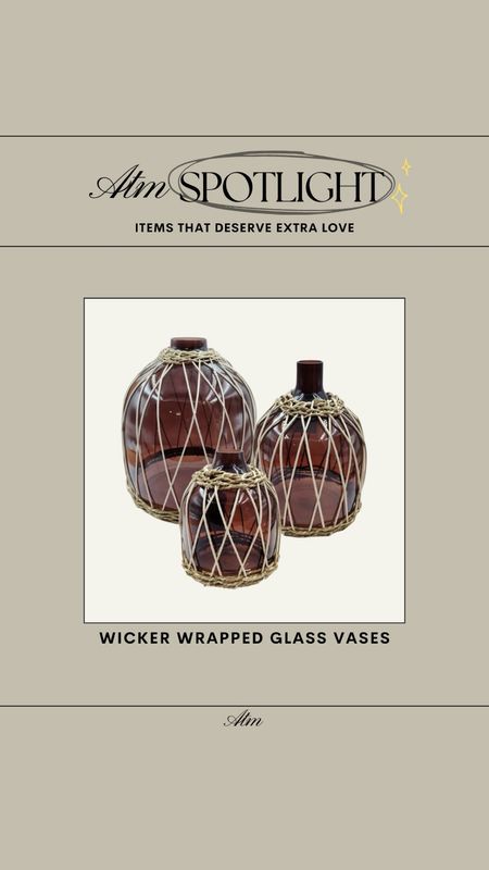 ATM Spotlight - Wicker Wrapped Glass Vases// 3 different sizes & really affordable! Would be so great for shelf styling!

deal for the day, vases, wicker and glass decor, wicker and glasses vase, woven vase, shelf styling, home decor finds, at home 



#LTKHome #LTKStyleTip #LTKFindsUnder50