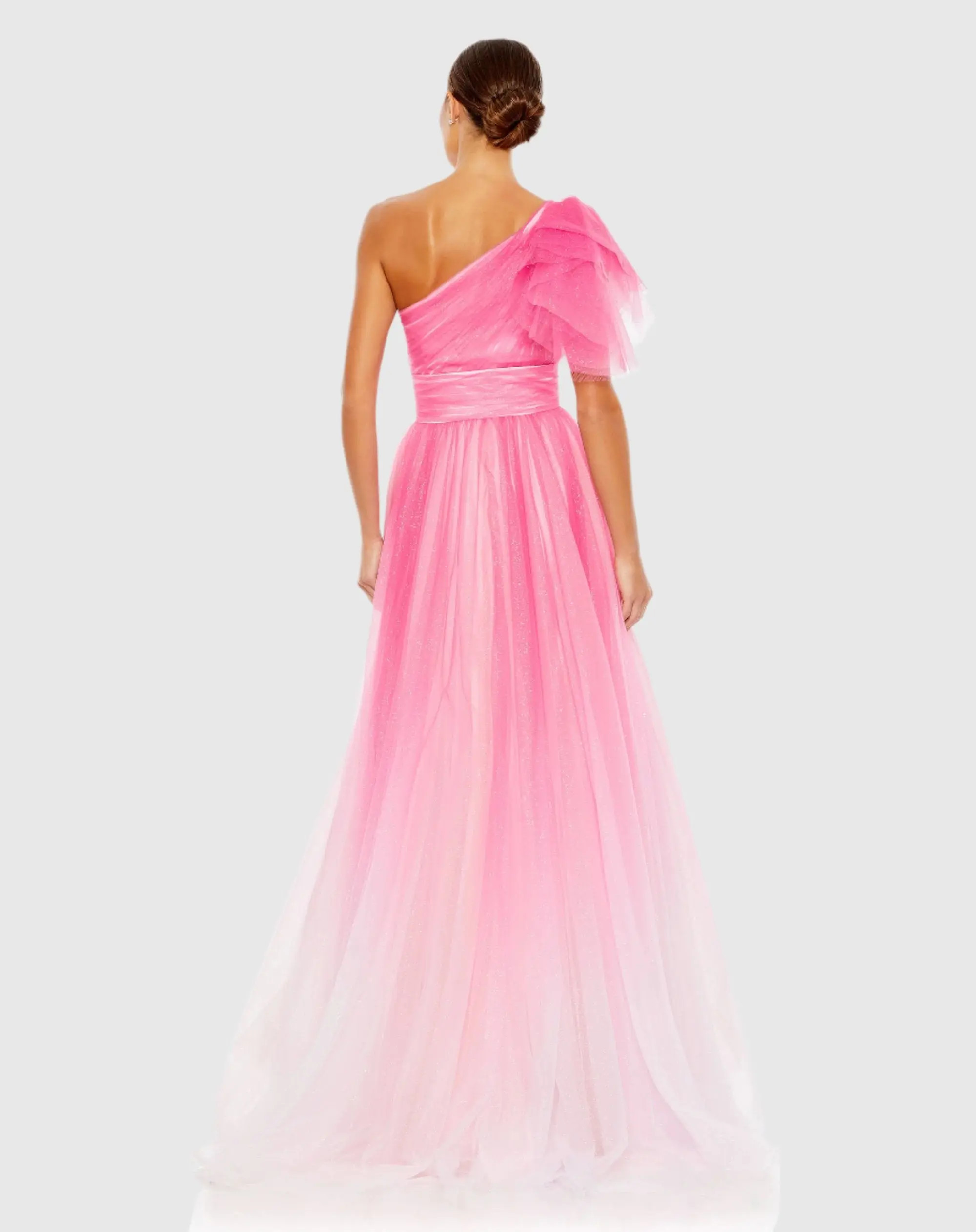 Pink Glitter Ombre Ruffled One Shoulder Ballgown - Mac Duggal | Mac Duggal
