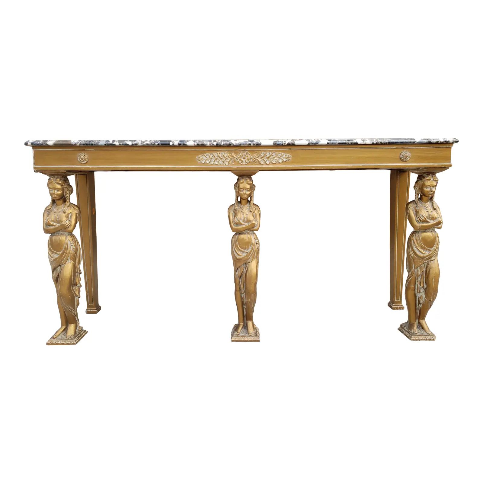 Antique Neoclassical Style Giltwood & Marble Top Console Table | Chairish