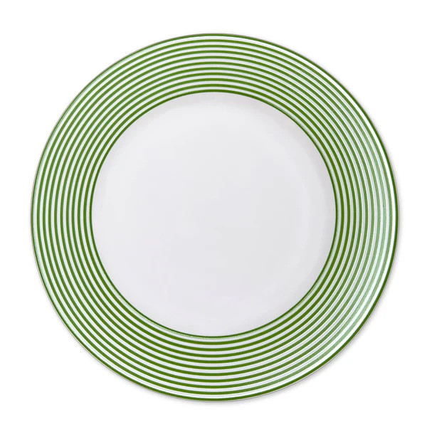 Newport Stripe Green Rimmed Dinner Plate | Caskata