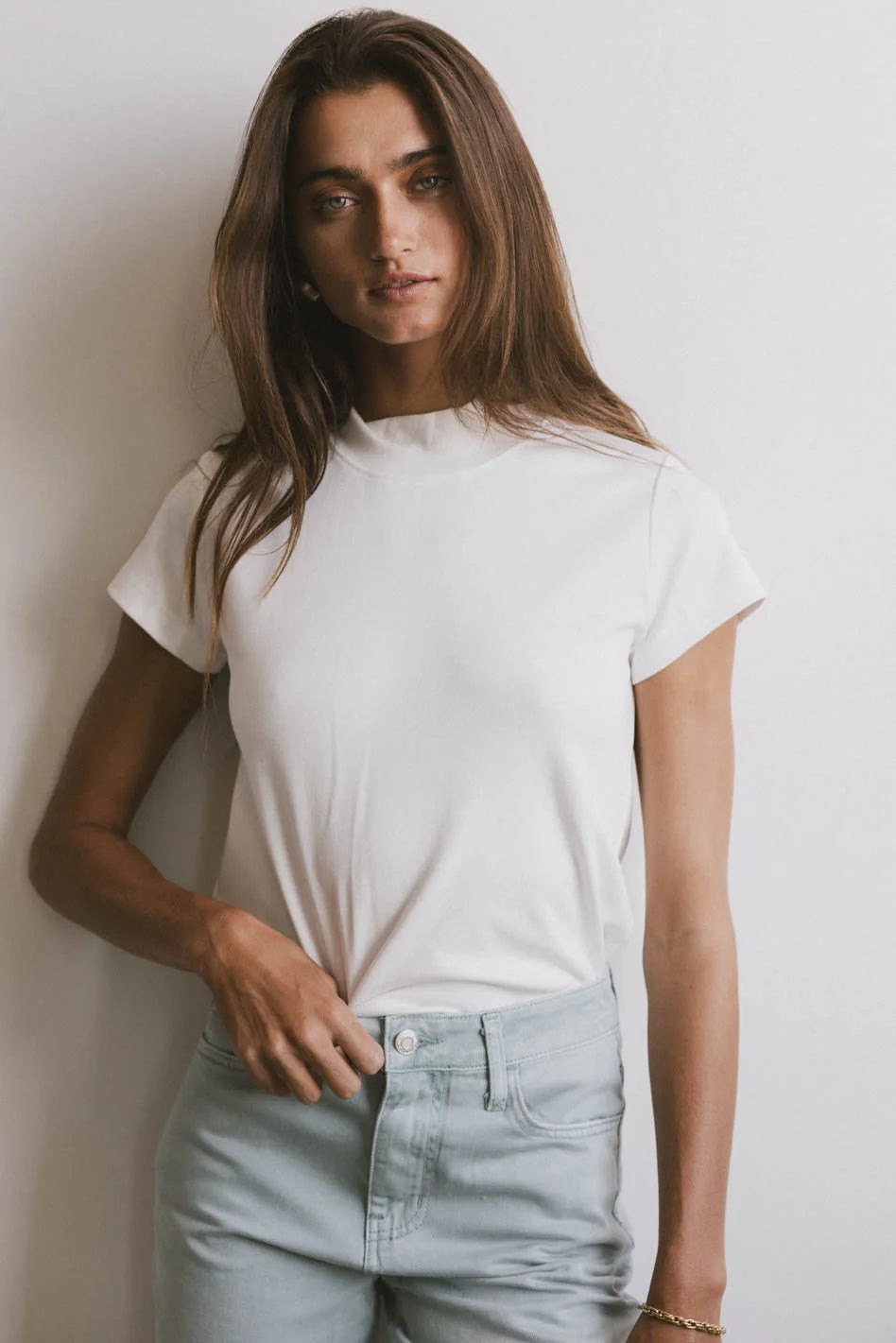 Marley Mock Neck Tee in White | Böhme US