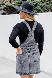 Back To That Night Black Acid Wash Overall Dress | Pink Lily