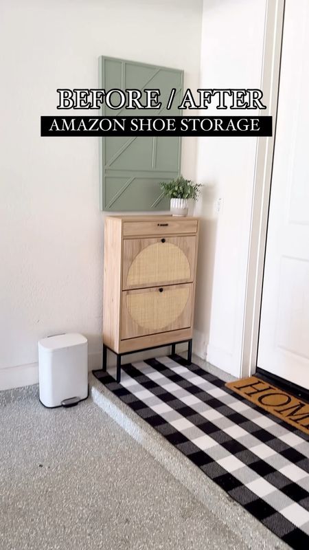 Amazon shoe organization. Amazon shoe cabinet. Small space shoe storage. Amazon furniture. Amazon rug. Amazon runner. Green wall art from hobby lobby. HomeGoods trash can and plant

#LTKfindsunder100 #LTKhome