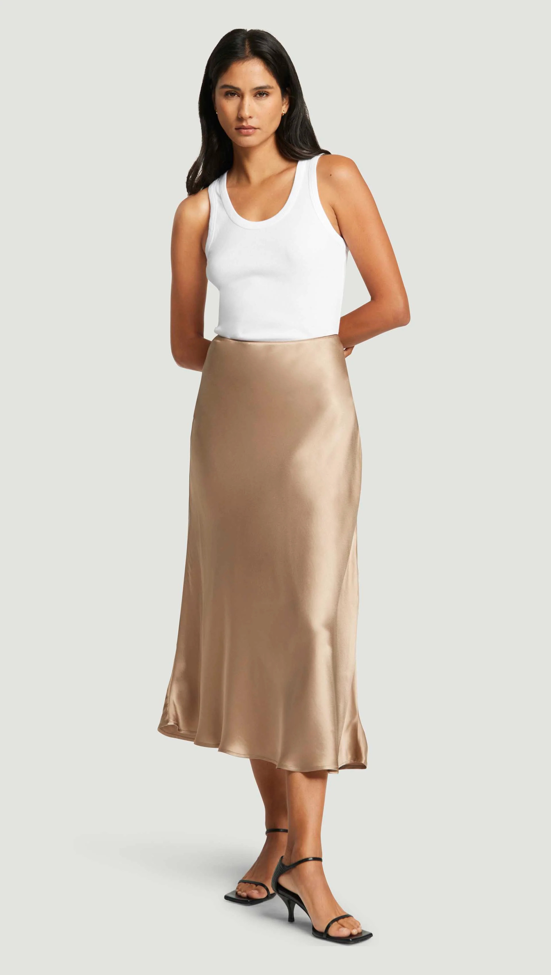 Bias Midi Skirt in Viscose Satin | Taupe S / Taupe | Argent