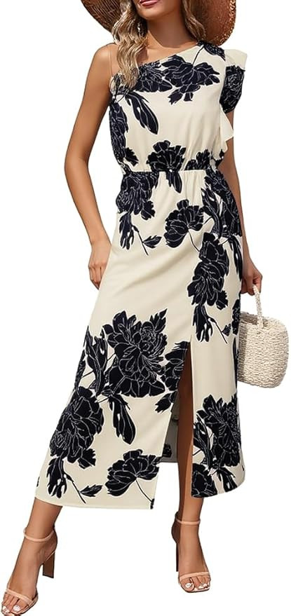 CCTOO Women Summer Floral Dresses Ruffle One Shoulder Sleeveless Flowy Beach Vacation Wedding Gue... | Amazon (US)