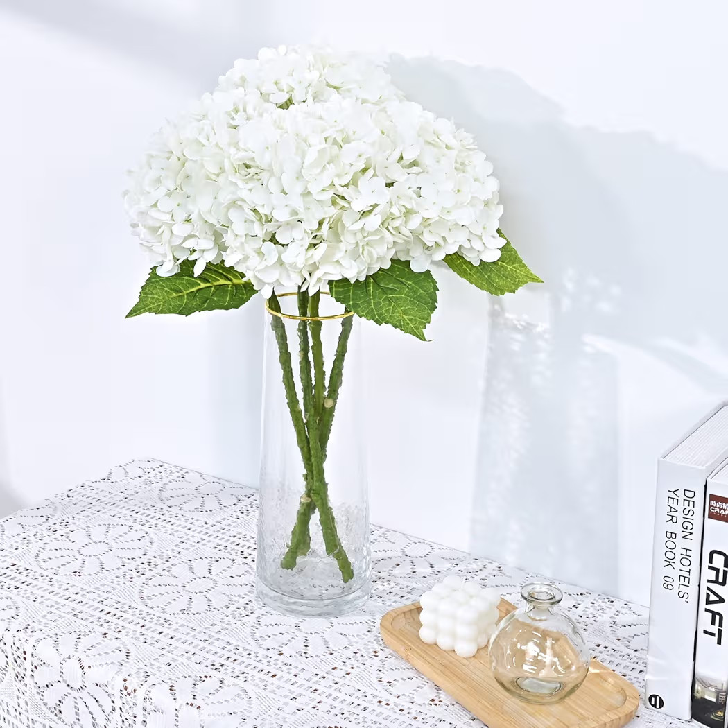 Waipfaru 21" Real Touch White Hydrangea Artificial Flowers with Long Stem & Leaves, Full Latex Fa... | Amazon (US)