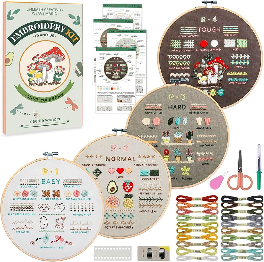 CYANFOUR Embroidery Kit for Beginners, 4 Stages to Learn 38 Stitches, with Step-by-Step Instructi... | Amazon (US)