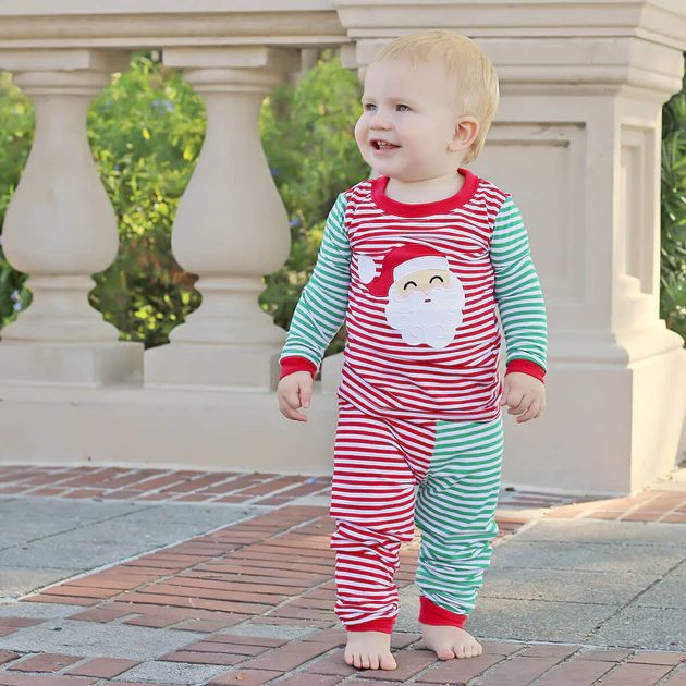 Happy Santa Red & Green Stripe Pajamas | Classic Whimsy