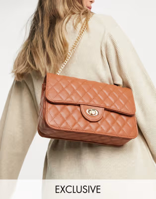 My Accessories London Exclusive quilted chain cross body bag in tan | ASOS (Global)