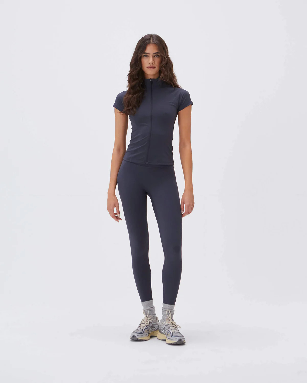 Ultimate Short Sleeve Zip Up Top - Midnight Blue | Adanola UK