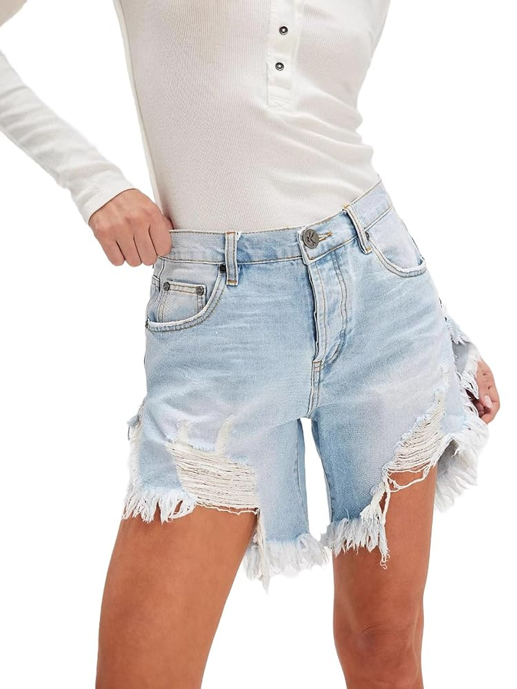 Molisry Women's Ripped Jean Shorts Frayed High Waisted Slit Distressed Denim Shorts Streetwear Su... | Amazon (US)