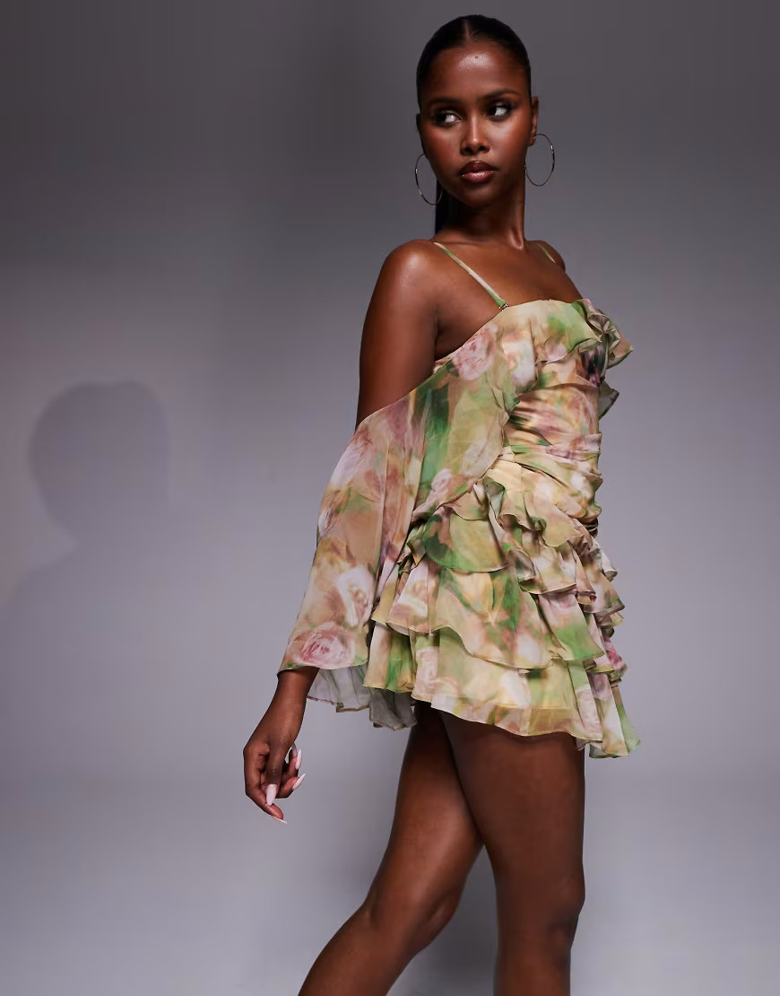 Oh Polly drape ruffle mini dress in floral print-Multi | ASOS (Global)
