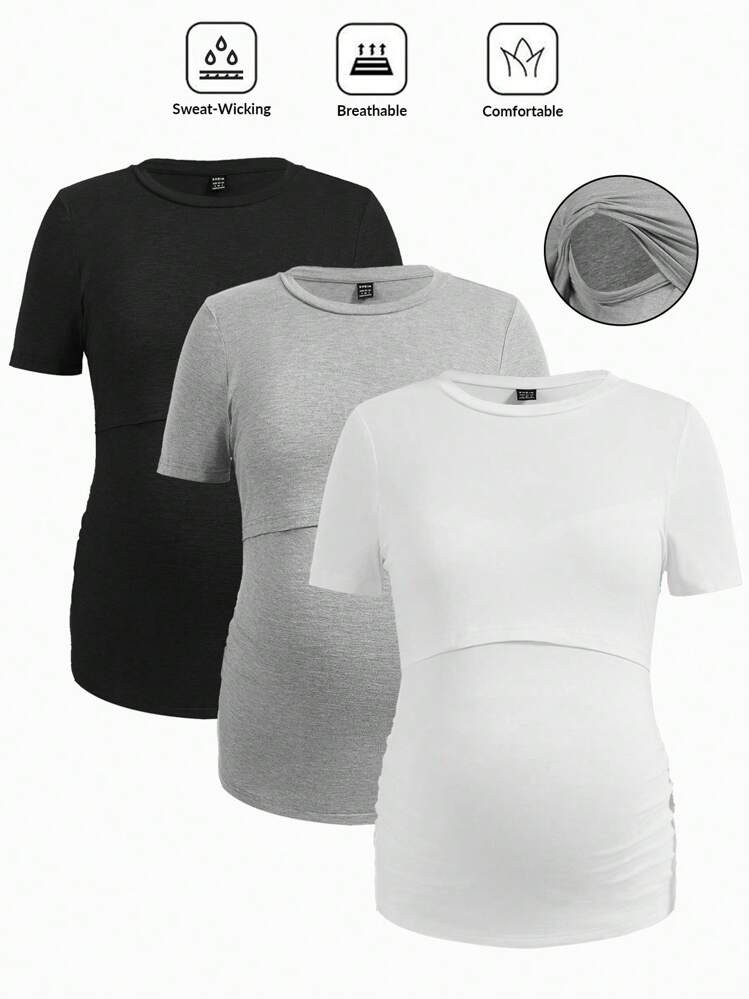 evoluSHEINSHEIN Modmama 3 Piezas Camiseta De Lactancia Para Mujeres Embarazadas Con Escote Redond... | SHEIN