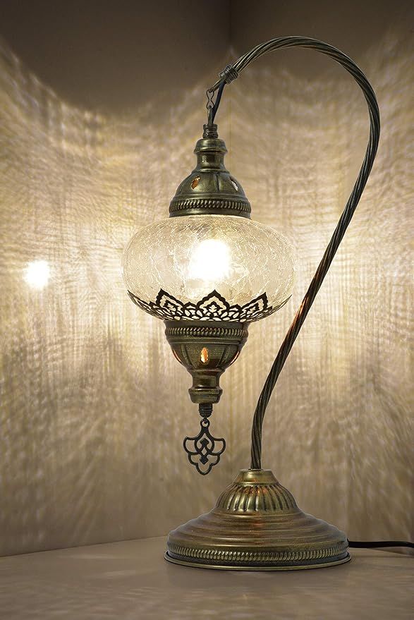 MOZAIST Turkish Lamp, Swan Neck Mosaic Table Lamp, Moroccan Decorative Glass Antique Bohemian Vin... | Amazon (US)