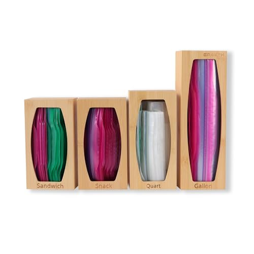 CRAKTH Bamboo Plastic Bag Storage Organizer for Kitchen Drawer, 4 Separate Baggie Organizer, Suitable for Gallon, Quart, Sandwich & Snack Variety Size Bag | Amazon (US)