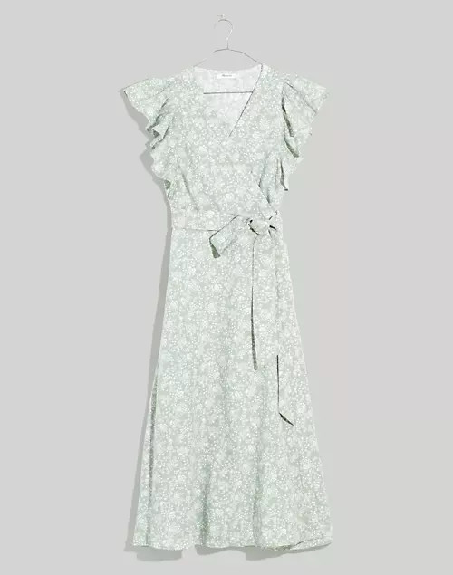Linen-Blend Ruffle-Sleeve Wrap Midi Dress in Piazza Floral | Madewell