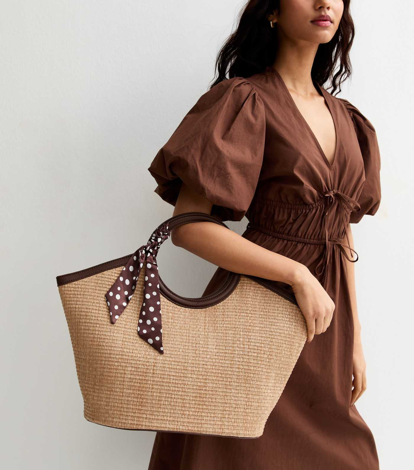 Stone Circle Top Handle Basket Bag with Scarf | New Look | New Look (UK)